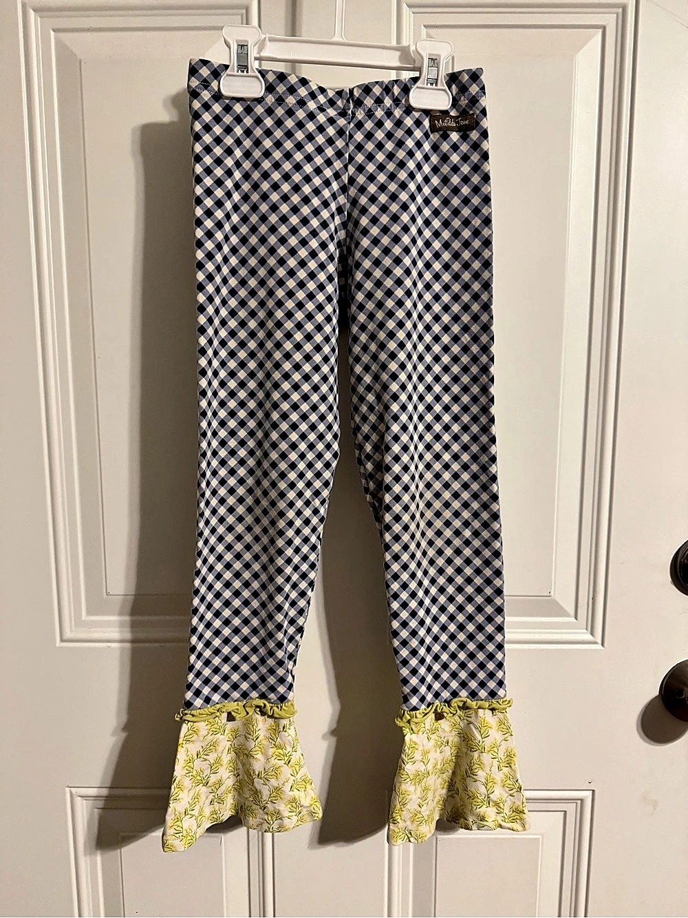 Matilda Jane Gingham Ruffle Pants Girls  8 Blue & Yellow